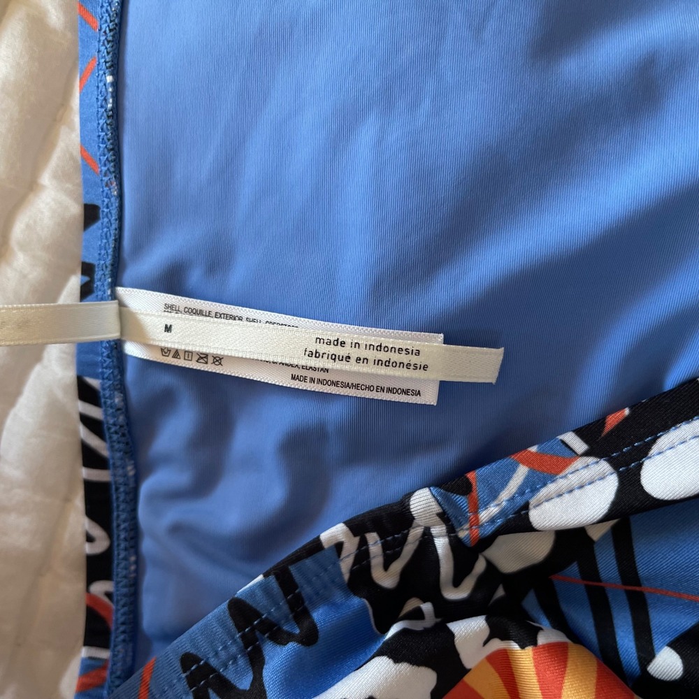 Anthropologie Lysa Seamed Bikini Bottoms Blue Orange Size Medium High Waist Chic - Picture 15 of 16